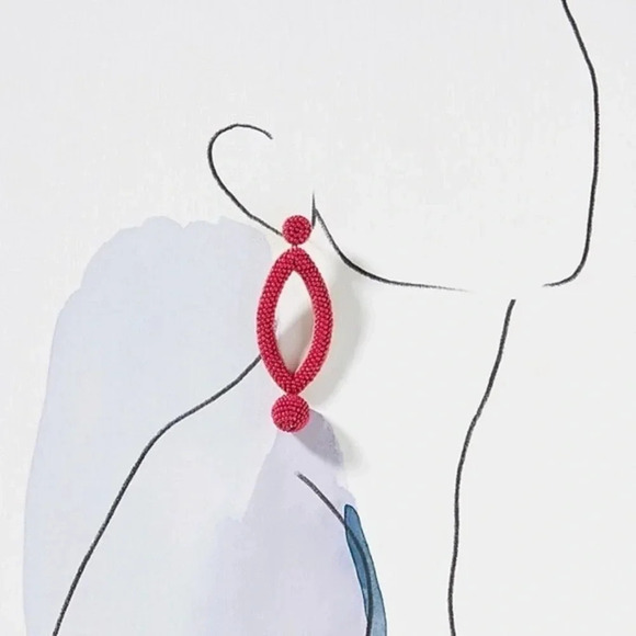 Anthropologie Pink Beaded Geo Drop Earrings - Picture 3 of 3